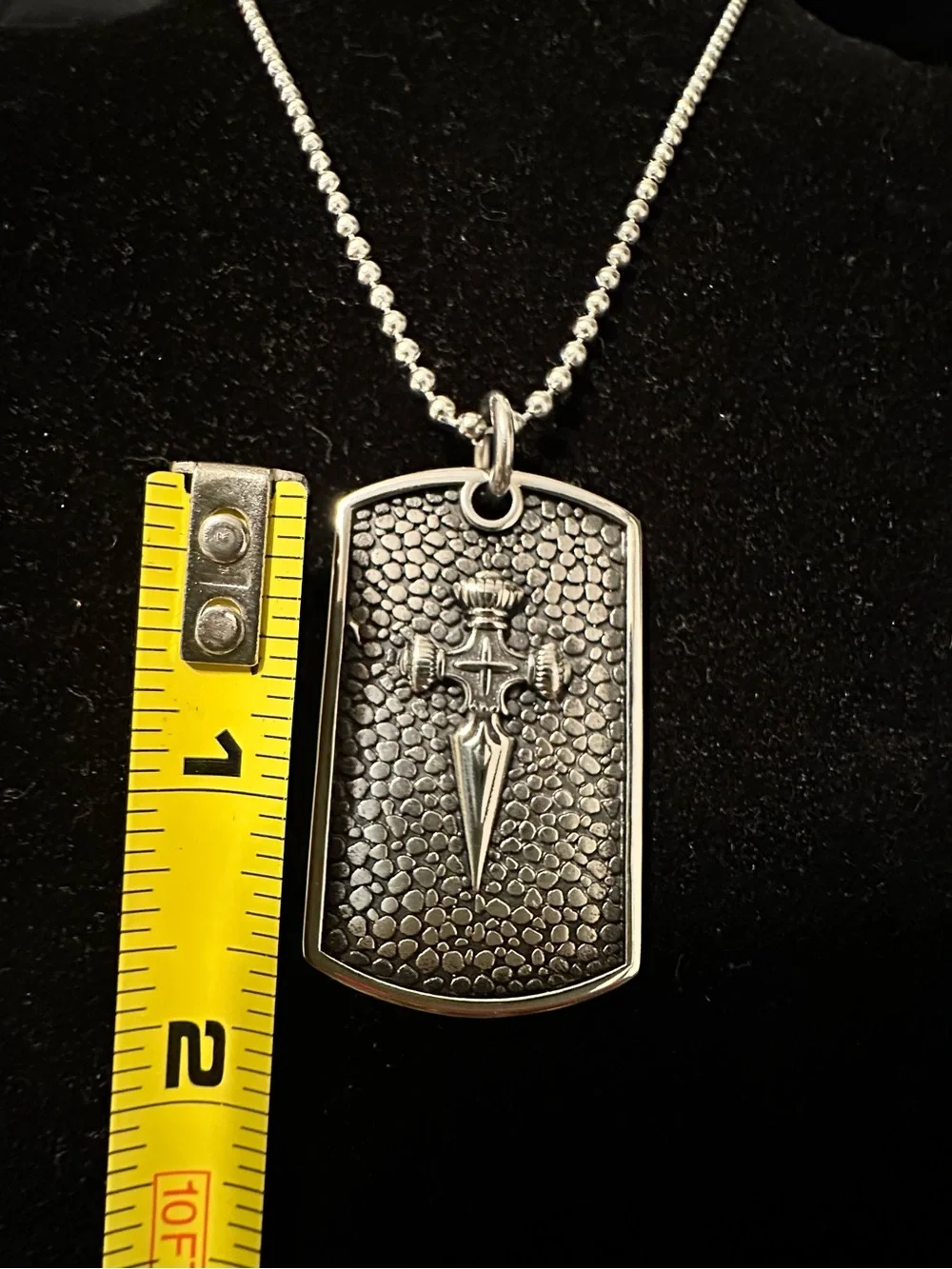 Men's Silver Dog Tag Pendant Necklace - Silver with Dagger Motif
